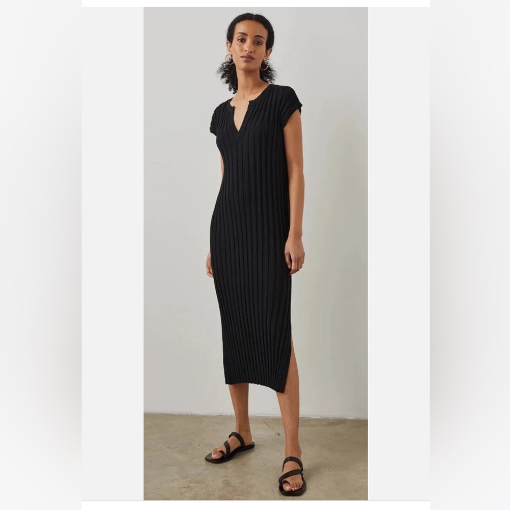 Rails Black Ribbed Midi Dress